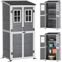 Garden Storage Shed, Tool Shed with 2 Windows, Ground Stakes, Asphalt Roof, 91 x 69 x 192 cm, Fir Wood, Light Grey 91 x 69 x 192 cm šviesiai pilka spalva