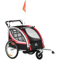 Child Bike Trailer, 2-in-1, Jogger Function, Weatherproof Tarp, Steel Frame, Red+Black, 142 x 75 x 101cm 142 x 75 x 101 cm