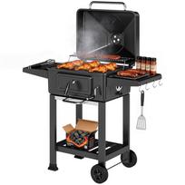 Charcoal Grill BBQ Smoker with Lid Thermometer Height-Adjustable Charcoal Pan Grill Grate Side Table Ash Tray 112 x 63 x 101.5 cm juoda
