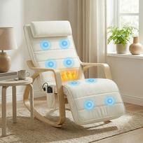 Rocking Chair with Massage, Heating, Headrest & Footrest, Velvet Cover, Recliner, Cream White 106 x 67 x 92 cm