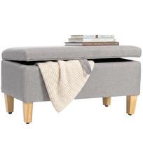 Storage Bench in Linen Look, Padded Footstool with Rubber Wood Legs, Storage Box, Light Grey 71 x 37 x 36 cm šviesiai pilka spalva