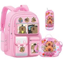 Temu Schoolbag Three-Piece Combination Capybara Cute Backpack Student Backpack Waterproof