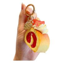 Simulation Fruit Swiss Roll Keychain Strawberry Cake Model Bag Keychain  Party Gift Style 2