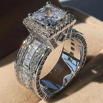 Shiny Halo Ring Inlaid Square Cut Shiny Zircon Elegant Wedding Engagement Promise Ring For Women & Girls Valentine's Day Jewelry 7