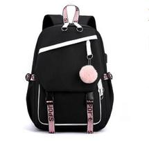 Mokyklinės kuprinės paaugliams mergaitėms rožinės gėlės mielos studentų kuprinės raidės One Size black