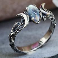Yuanjing Temu Bohemian Moonstone Jewelry: Vintage Crescent Rings for Women, Men, and Children Size 8