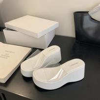 Fashion Transparent Slippers Summer Women's Shoes Luxury Slides Low On A Wedge Platform Designer Rome Scandals PU Rubber Fabric Hoof Hee 35