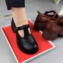 Retro comfortable thick-soled thick-heeled T-buckle belt, small and medium leather shoes, women's buckle soft-soled single shoes 35 juoda