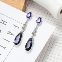 Fashion  Silver Needle Waterdrop Blue Red Zircon Long Earring For Women Wedding  Girl Gift Pendientes Oorbellen white