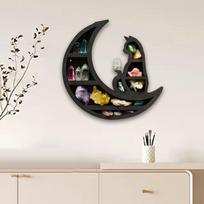 Stilinga medinė lentyna moderniam namų dekorui Round Moon black