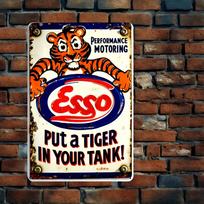 Vintage Esso Tiger Metal Tin Sign  Retro Wall Decor Distressed Iron Plaque for Home Bedroom Dorm Bathroom Garage  Put a 20x30cm（7.8x11.8inch）