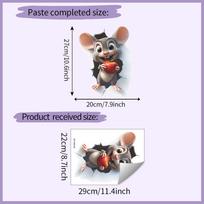 Mouse with Apple Hiding in Hole Toilet Wall Sticker Self-Adhesive Removable Bathroom Funny Home Decor Art 22x29cm įvairiaspalvis