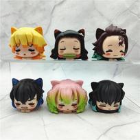 6PCS/Set Anime Demon Slayer Figure Nezuko Tanjirou Zenitsu Inosuke Mini Figurine Kawaii Cat Ear Sleep Model PVC Model Doll Playthings