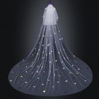 Wedding Bridal Veil 4-Petal Flowers Adornment Simple Cut Edge One Layer Long Drop Tulle Cathedral-Length Chapel-Veils 1