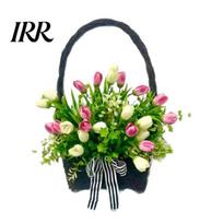Pastoral Romantic Wreath Spring Summer Tulip Basket for Front Door Artificial Floral Hanging with Woven Farmhouse Home Wall 1pc