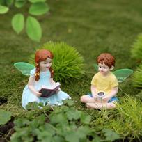 2pcs Fairy Garden Statues Resin Fairy Boy And Girl Figurines Decorative Accessories for Patio Decor A