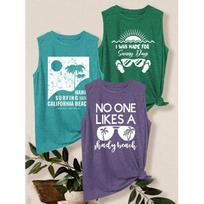 3Set of tank tops Vintage style California Surf and Sunshine Sunglasses Print Loose Casual Vest T Shirt Breathable, comfortable, and soft fabric S