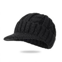 Double Layers Warm Knitted Hat Fur Lined Bonnet Caps Unisex Outdoor Warm Hat  for Women Men Style 2-Black