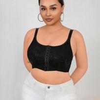 Solid Color Front Buckle Plus Size Women Casual Push Up Bandeau Bra 1XL juoda