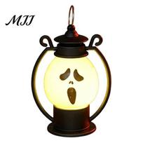 Portable Decorative Lantern Halloween Ghost Face Night Light, Retro LED Lamp with Hanging Indoor Outdoor Lighting Ring, Battery Operated Vintage Horse