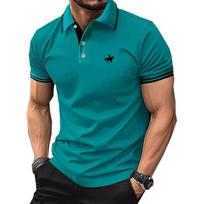 Lelaki Musim Panas Baru Jalur Warna Bangkit Flip Perniagaan Polo Santai Santai Bernafas Lelaki Top T-shirt S mėlyna