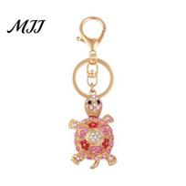 Health And Longevity Keychain Sparkling Rhinestones Inlaid Turtle Design Pendant Enamel Oil Drip Process Spring Buckle Key Holder Car Bag Accessory raudona