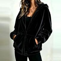 Women's Casual Zip-Up Hoodie,   Loose Fit,   Color,   Long Sleeve L juoda
