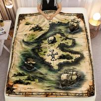 Pirate Treasure Map With Skull And Crossbones Ships Vintage Style Fleece Blanket Adventure Theme Decor Soft Flannel ThrowForBoys 75x90cm