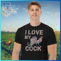 I Love my Cock (Cockrel) Rooster Image Unisex T Shirt confident bright print chickens hens farm lover paisley pattern colourful eyecatching L