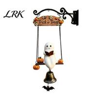 Indoor Outdoor Holiday Decoration Halloween Swing Ghost Doorbell, with Pumpkins Decor, Gothic Style Trick Weather Resistant Yard Ornament or A