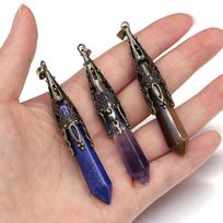 Natural Stone Pendants Hexagon Semi-precious Pendant for Jewelry Making Charms DIY Necklace Accessory 12x70mm