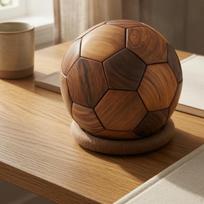 Futbolo kamuolio ornamentas Besijungiančios medinės dalys Medinis poliruotas Šventės dekoras brown