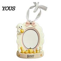Seasonal Party Decor Mini Halloween Picture Frame, Small Cute Ghost Pumpkin Photo Frame Ornament, Wooden Hanging Ornament Decorative Postcard C