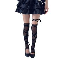 Women's Sheer Mesh Thigh High Leg Warmers Elegant Ballet Style Long Leg Covers with Ribbon for Parties and Daily Wear juoda