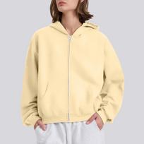 Women's Long Sleeve Loose Zip Hoodie XL chaki