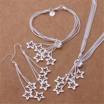 Fine jewelry set 925 silver classic for women lady wedding star Bracelet necklace earring chain gift