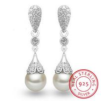 925 Silver Pearl Jewelry Natural Freshwater Pearl Drop Earrings For Women Silver Wedding Dangle Earring