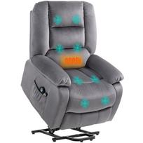 TV Chair with Lift Assist, Heat and Massage Function, Remote Control and Side Pocket, Dark Grey 93 x 90 x 110 cm tamsiai pilka spalva