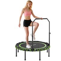Fitness Trampoline with Adjustable Handrail, Sports Trampoline for Indoor and Outdoor Use, Steel, Plastic, Green 122 x 122 x 129 cm