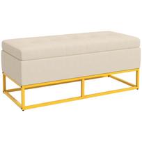 Storage Bench, Decorative Button Tufting, Flannel Look, Gold-Colored Steel Legs, 110 x 47 x 46.5 cm 110 x 44 x 49 cm smėlis