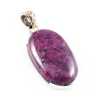 Ruby In Zoisite Lab-Created 925 Sterling Silver Gift Two Tone Pendant 1.7  I7d24