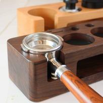 Tamper Holder Wooden Coffee Stati Base,Antlip Pads, Organizer Barta Tool for Kitchen 51mm 53mm brown