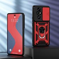 KEYSION Smūgiams atsparus dėklas, skirtas HONOR 200 Pro 5G, slankiojantis, stumiamas, traukiamas kameros apsauginis žiedinis stovas telefono dangtelis, skirtas Huawei Honor 200 Pro for Honor 200 raudona