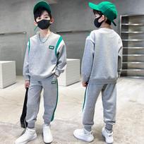Boys Clothes Set Striped Sweatshirt Tops + Sport Pants Tracksuits Winter Autumn Kids Suit Children 5 7 8 9 10 11 12 13Year 160 šviesiai pilka spalva