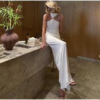 Women Fashion Elegant Dress Hanging Neck Slim Solid Color Sleeveless Dresses Spring Summer New In Lady Evening Party Luxury Dress L