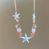 Oil drop pearl shell starfish pendant necklace vacation style versatile collarbone chain niche high-end temperament jewelry women