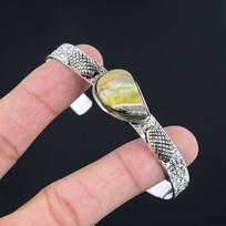 Daughters Day Deal Natural Bumble Bee Jasper Sterling Silver New Bangle Bracelet Adjustable