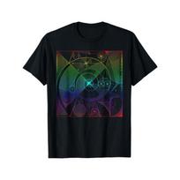 Mens 220g Heavy 100 Cotton Tshirt Sacred Geometry Fibonacci Spiral Rainbow Black Colorful Digital Print S