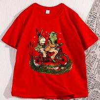 Donkey Frog and Toad Bike T Shirt Funny Cotton Tshirt Soft Round Neck Short Sleeve Tee Shirt for Men Women Clothes Streetwear S