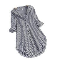 Women Striped Linen Shirt Dress Button Down Long Sleeve Casual Loose Tunic Top S juoda